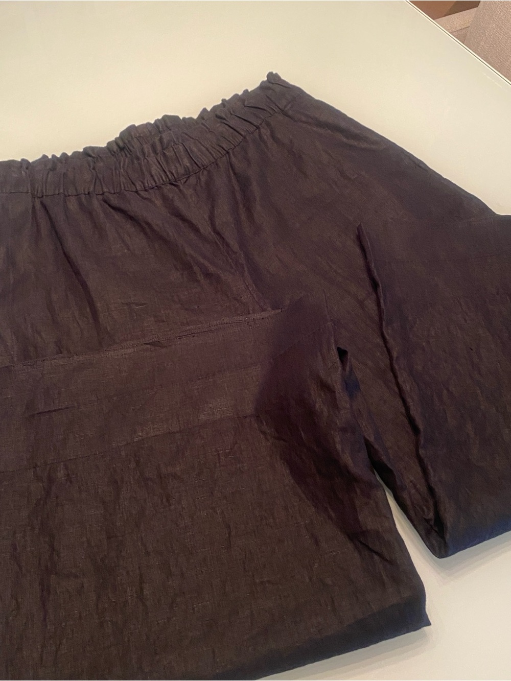EUC Chico's 100% Linen Wide Leg Elastic Waist Pants Size 2 US 12 Black